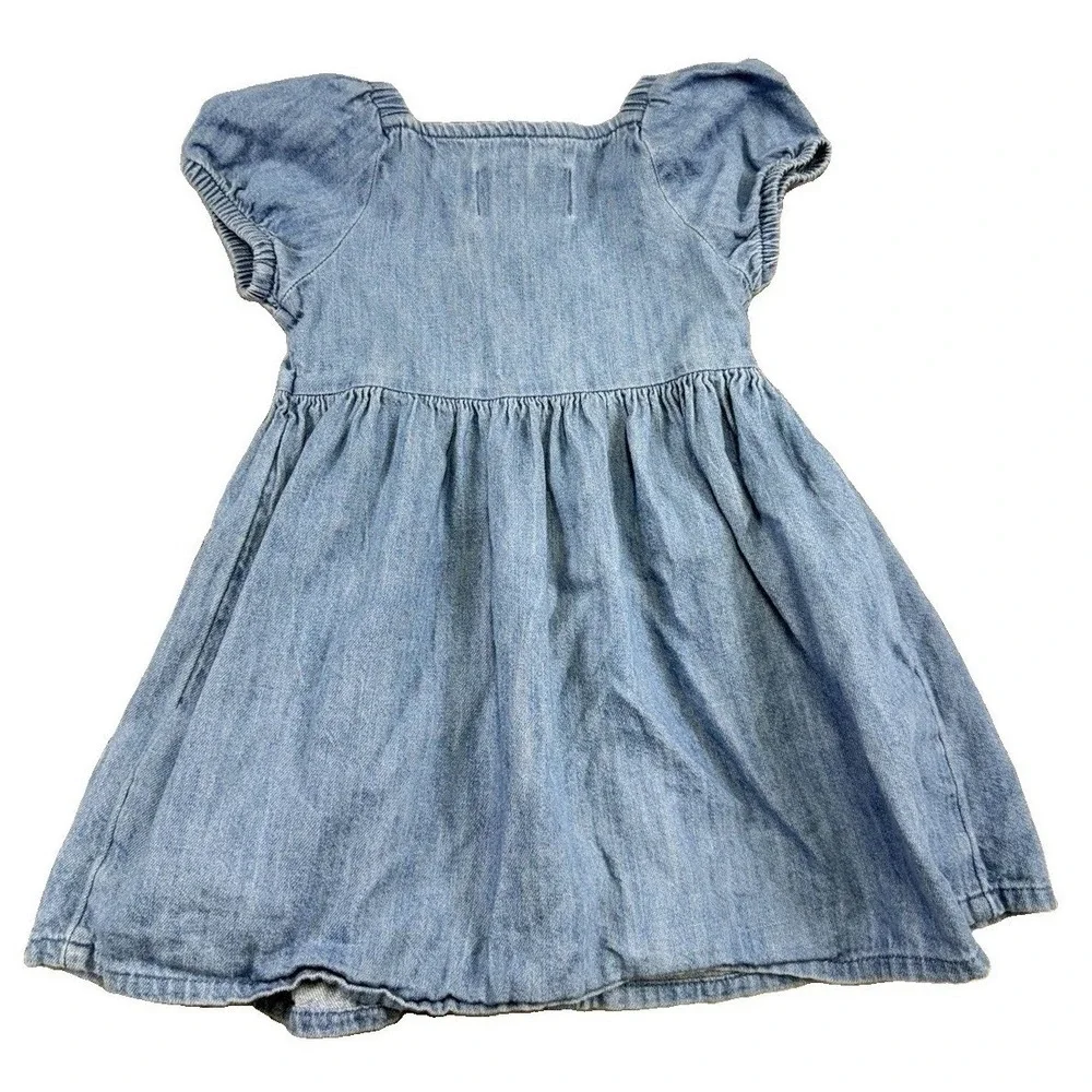 Old Navy Girl's Toddler Button Front Puff Sleeve Jean Dress Size 18-24 Mo Preppy